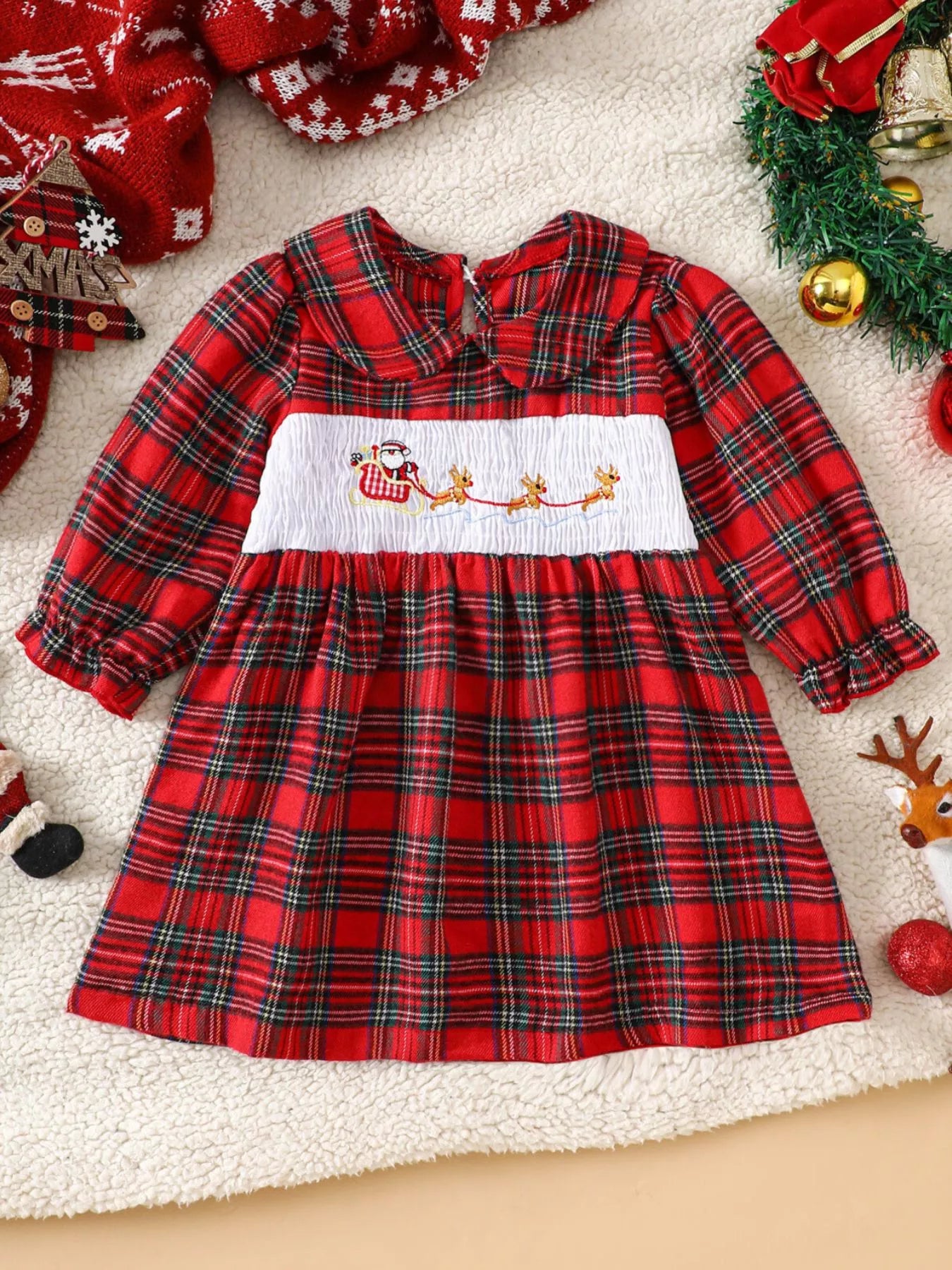Children's Christmas Plaid Embroidered Smocked Dress – Nova Vibe Fashion